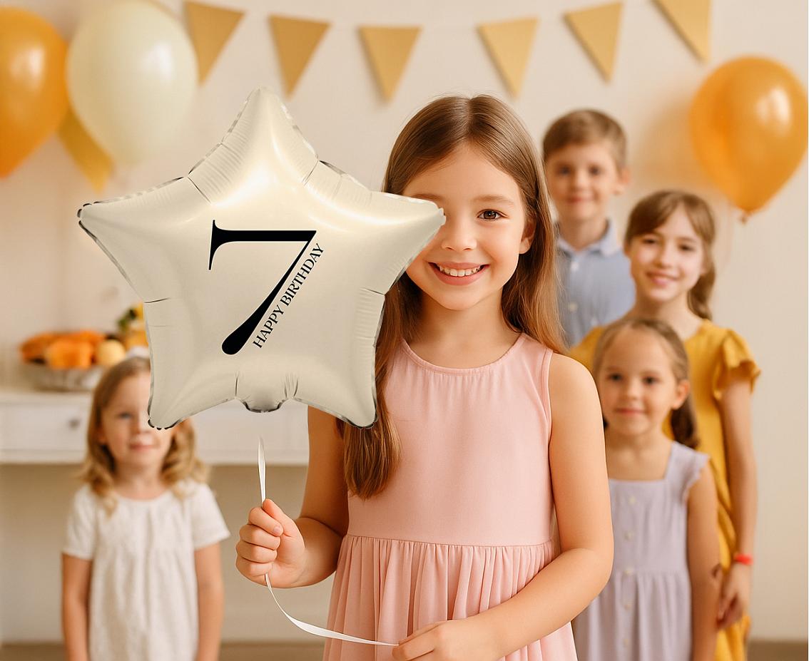Balon foliowy 18" - Gwiazda z cyfrą "7" (kremowy)